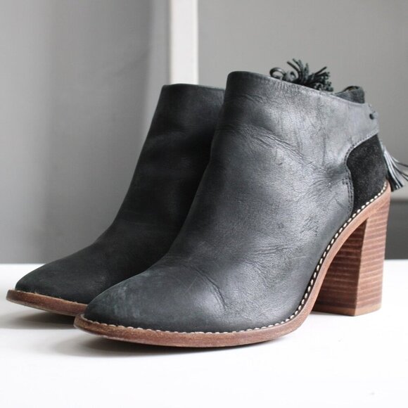 Madewell x Sézane Black Leather High Heel Tassel Boots Booties Size 8.5 - Picture 2 of 8